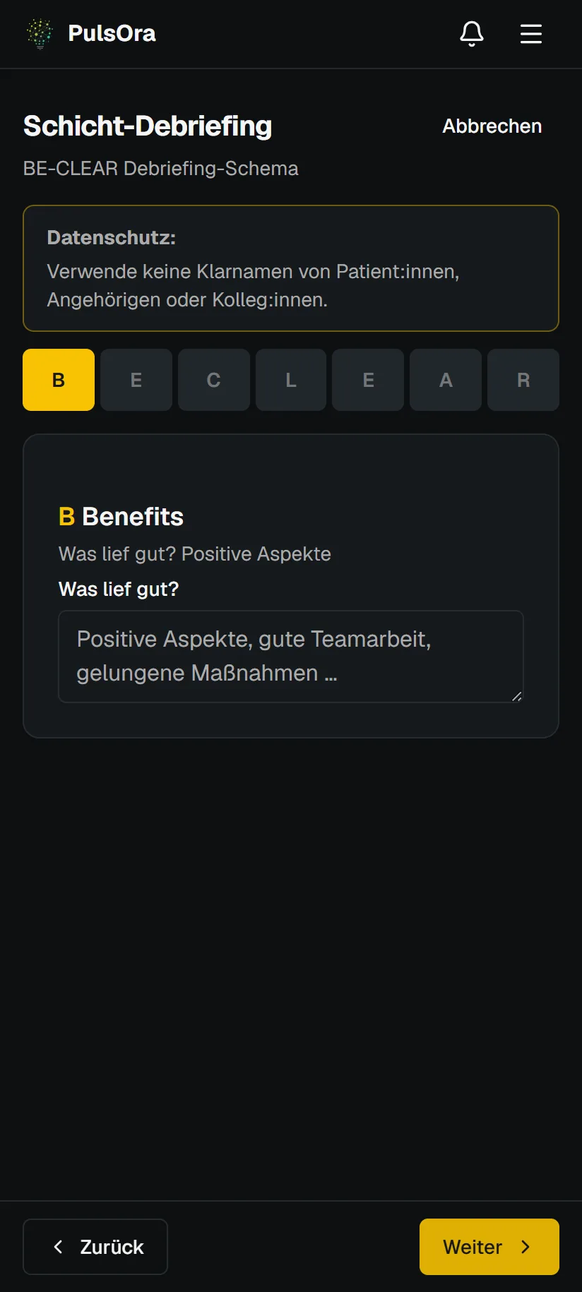 Schicht-Debriefing nach dem BE-CLEAR-Schema