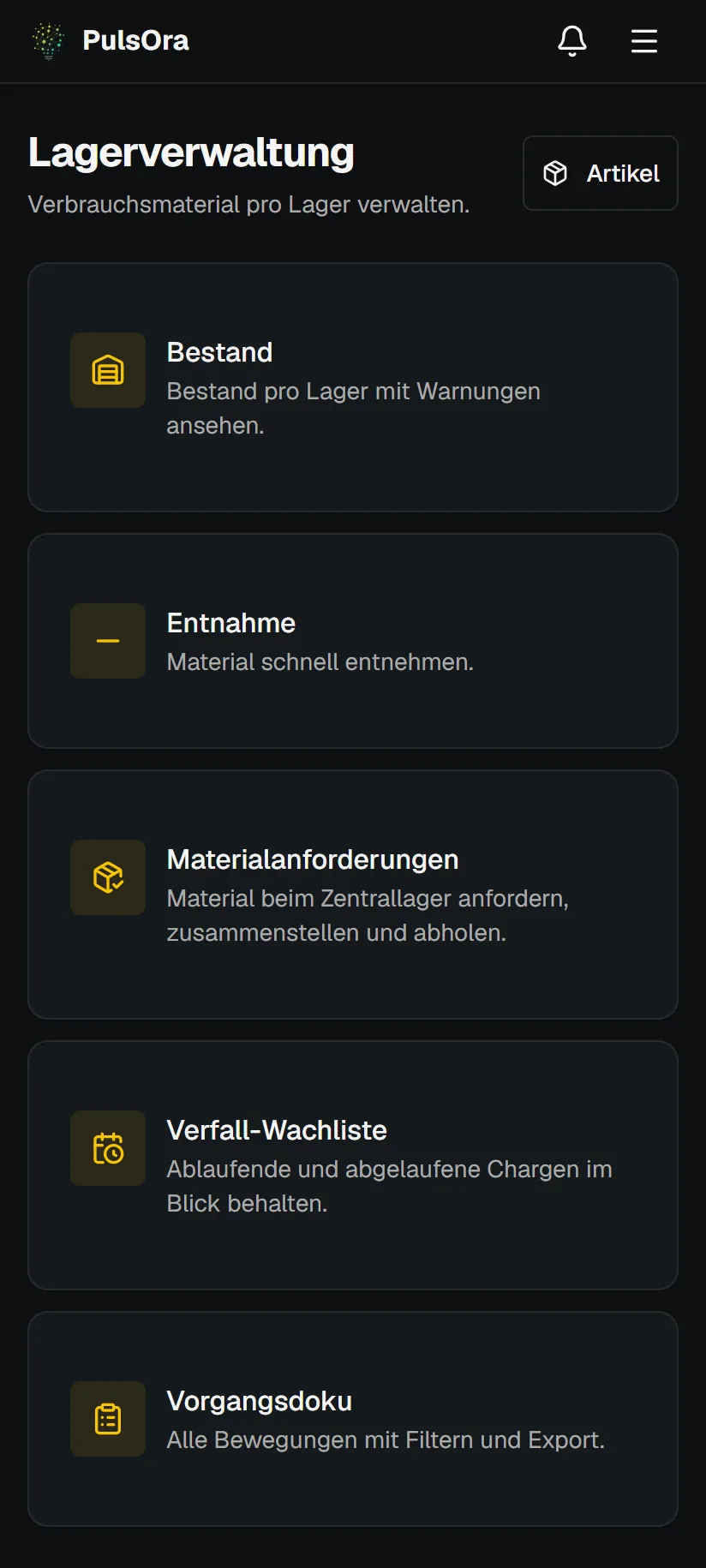 Lagerverwaltung mit kritischen Artikeln und Verfall-Warnungen
